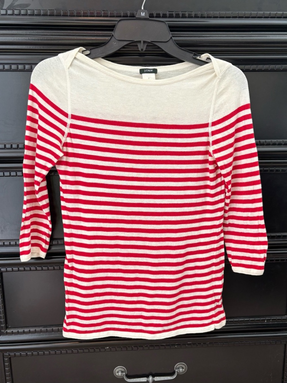 J. Crew Cream Red Striped Boatneck Top